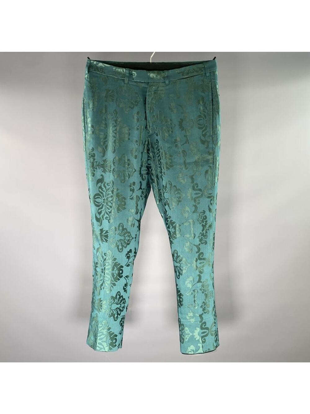 ANN DEMEULEMEESTER Size 34 Green Teal Jacquard Silk Blend Dress Pants